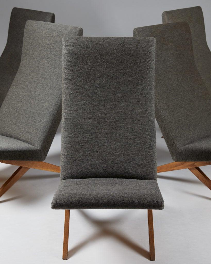 Mid-Century Modern Ensemble de cinq fauteuils Easy Chairs conçus par Bodil Kjaer pour Harbo Sølvsten, Danemark en vente