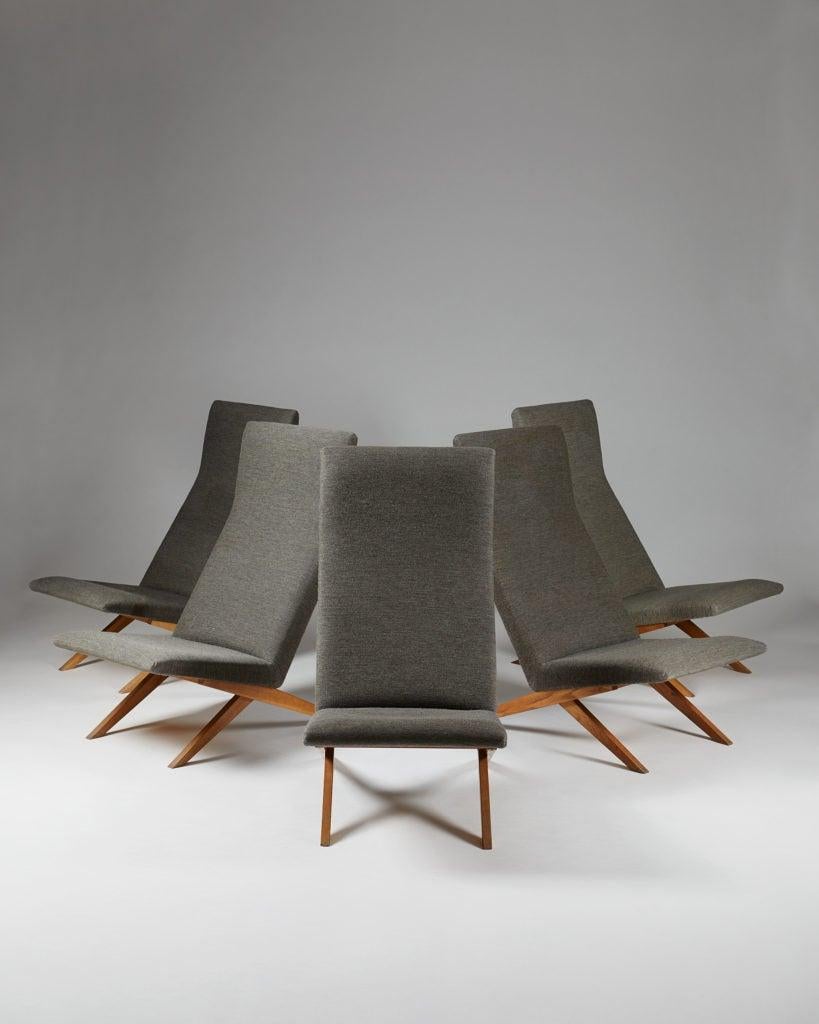 Set of Five Easy Chairs Designed by Bodil Kjaer for Harbo Sølvsten, Denmark In Good Condition For Sale In Stockholm, SE