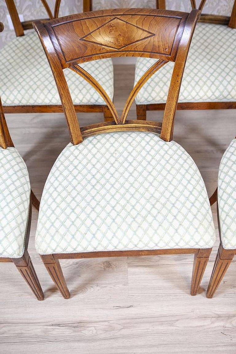 Set of Five Elm Chairs from the Early 20th Century in White Upholstery For Sale 7