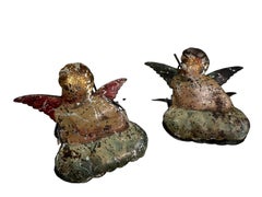 Set of Five Embossed Candleholders Clips Angels Antique German Christmas 1890