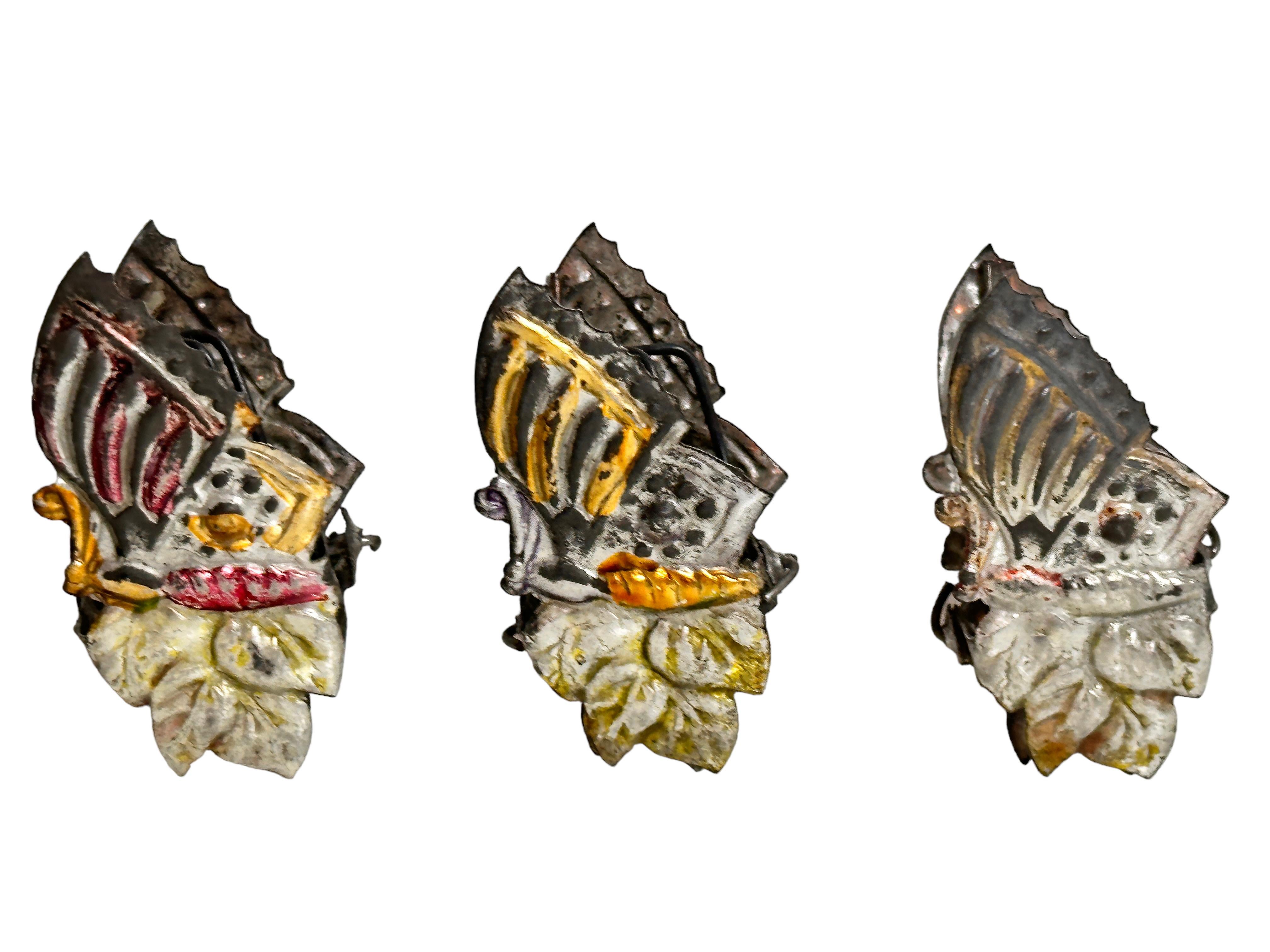 Set of Five Embossed Candleholders Clips Butterfly Antique German Christmas 1890 1