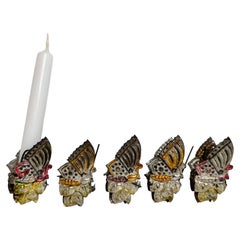 Ensemble de cinq bougeoirs embossés Clips papillon ancien de Noël allemand 1890