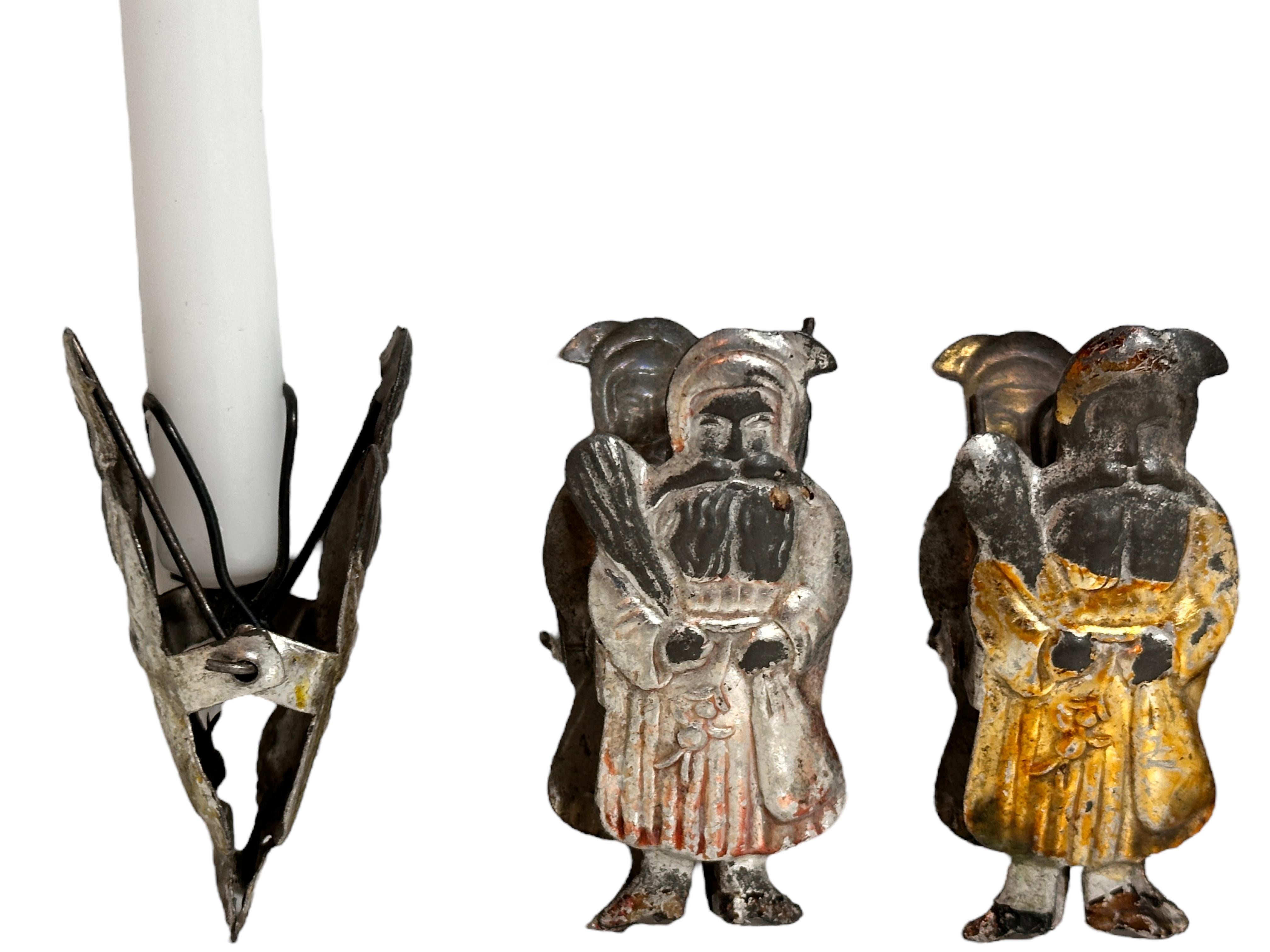 Set of Five Embossed Candleholders Clips Santa Belsnickle Antique German 1890s For Sale 2