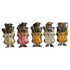 Set of Five Embossed Candleholders Clips Santa Belsnickel Antique German 1890s