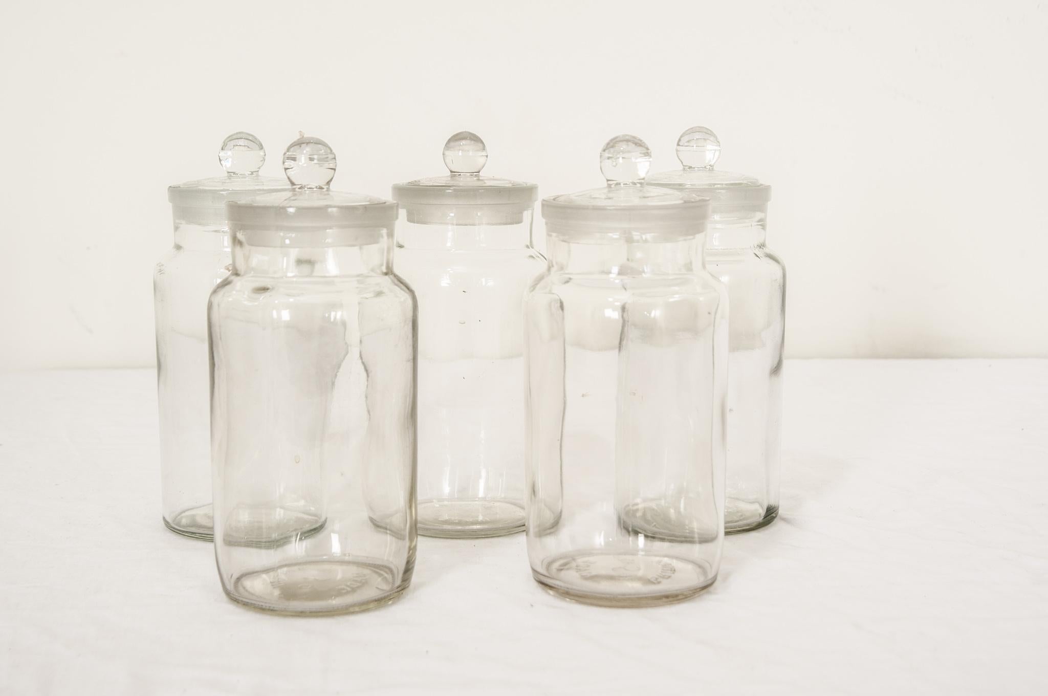Other Set of Five English Lidded Glass Apothecary Jars For Sale