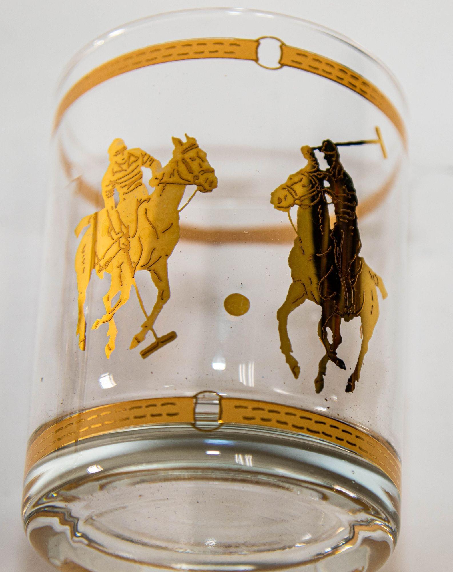 Set of Five Equestrian Polo on The Rocks Glasses Barware Culver 22 Karat Gold 1