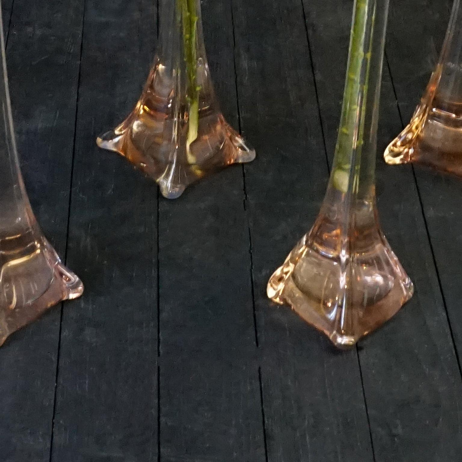 Set of five extra Large 19th century French Handmade Pink Blown Glass Lily Vases For Sale 6