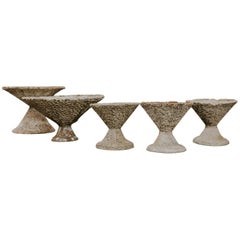 Set of Five Extra Large Concrete Planters or Jardinières