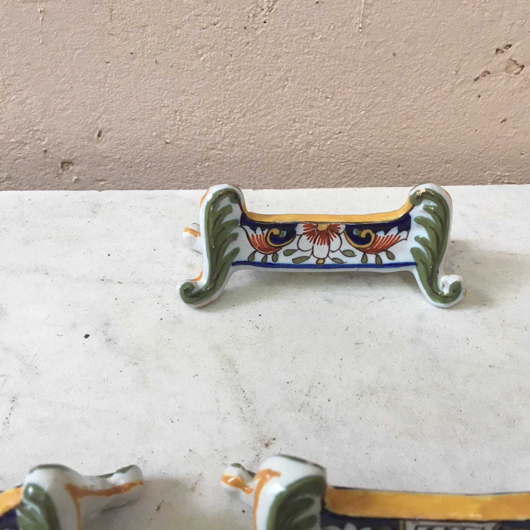 Set of Five Faience Knife Rests Desvres, circa 1890 In Good Condition For Sale In Austin, TX