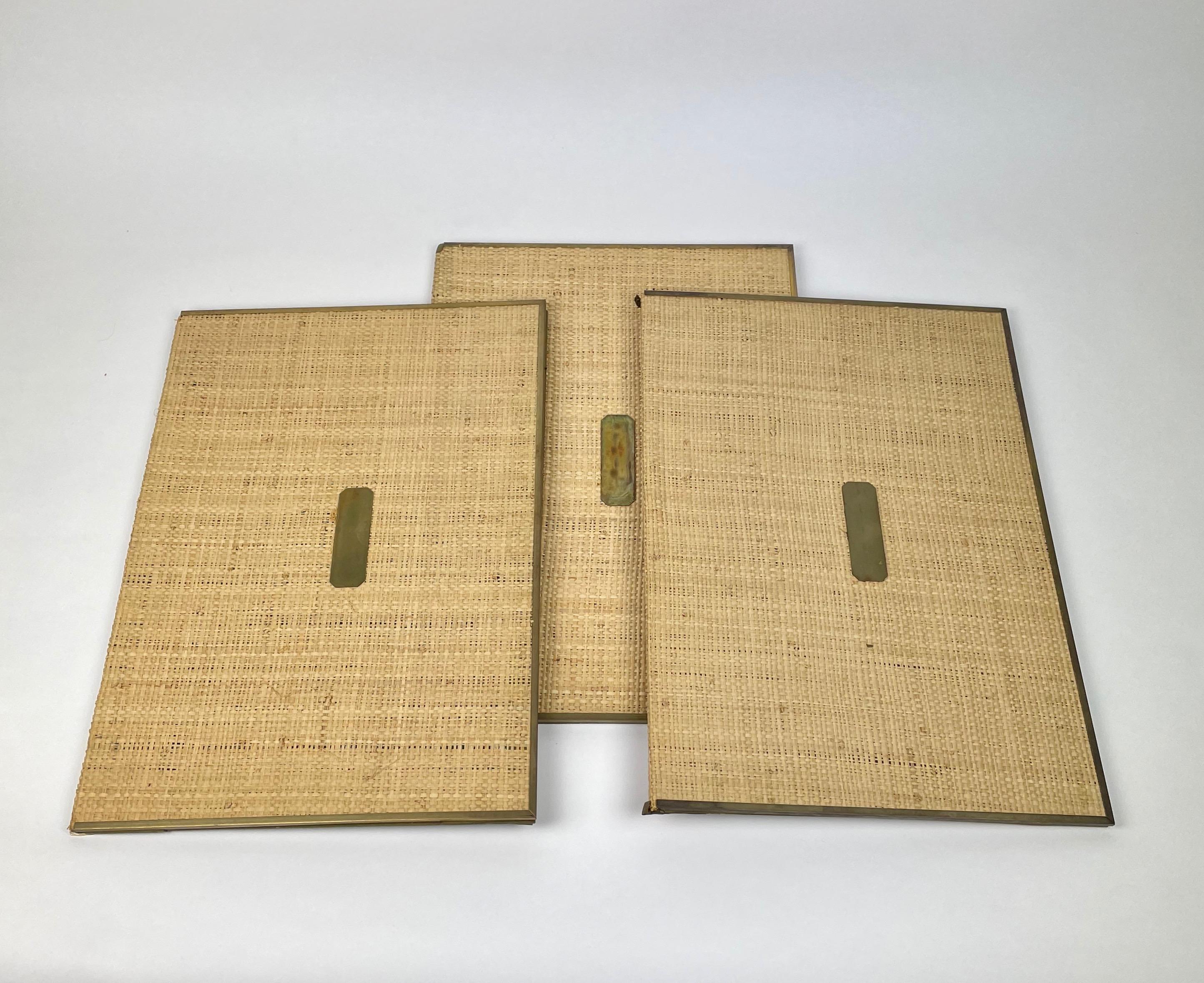 Italian Set of Five File Folders in Wicker and Brass, Italy, 1960s For Sale