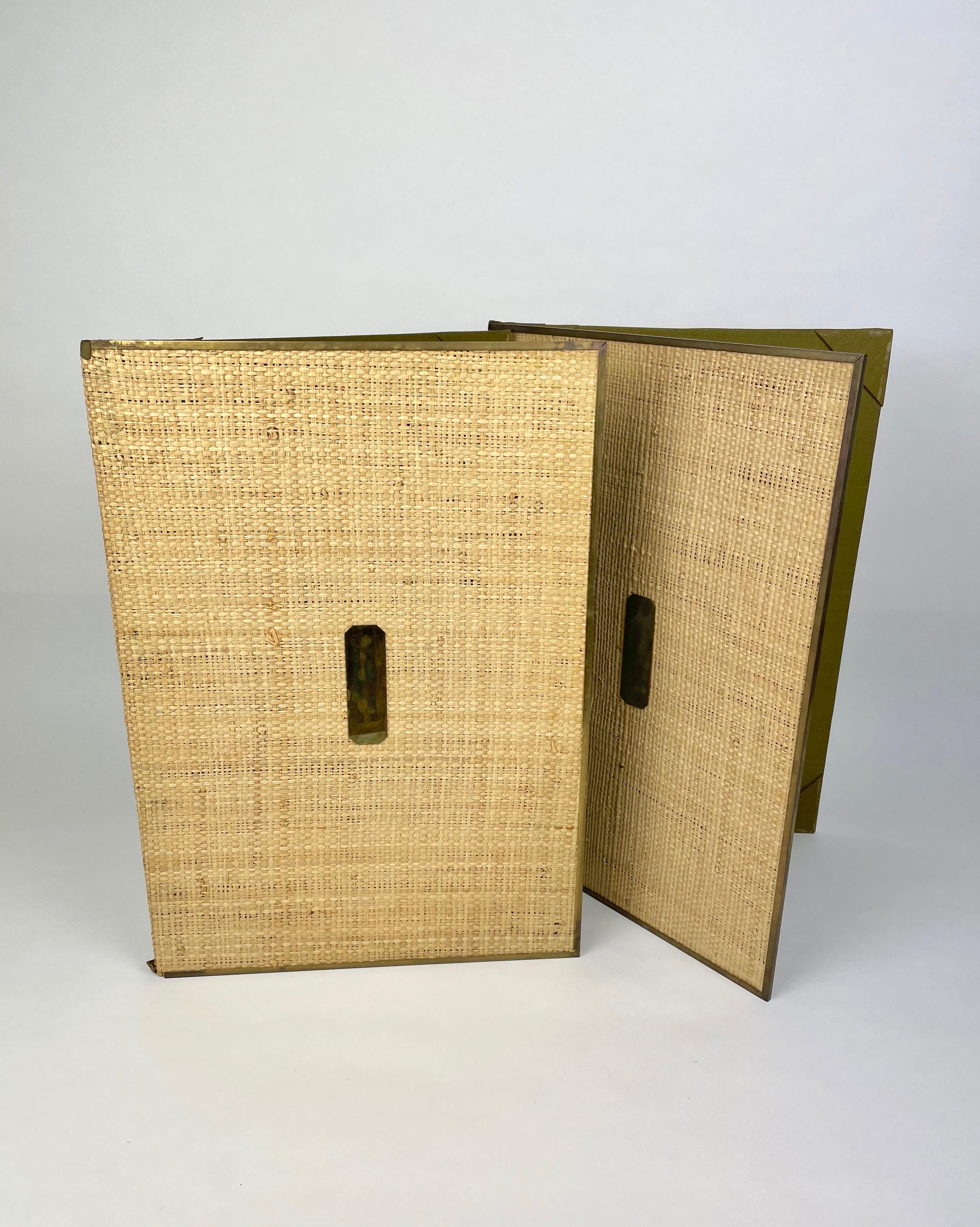 Set of Five File Folders in Wicker and Brass, Italy, 1960s In Good Condition For Sale In Rome, IT