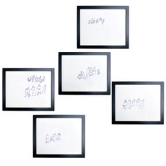 Set of Five Framed Gestural Figure Drawings by Paul Chidlaw