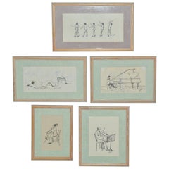 Used Set of Five Framed "Tanglewood" Drawings