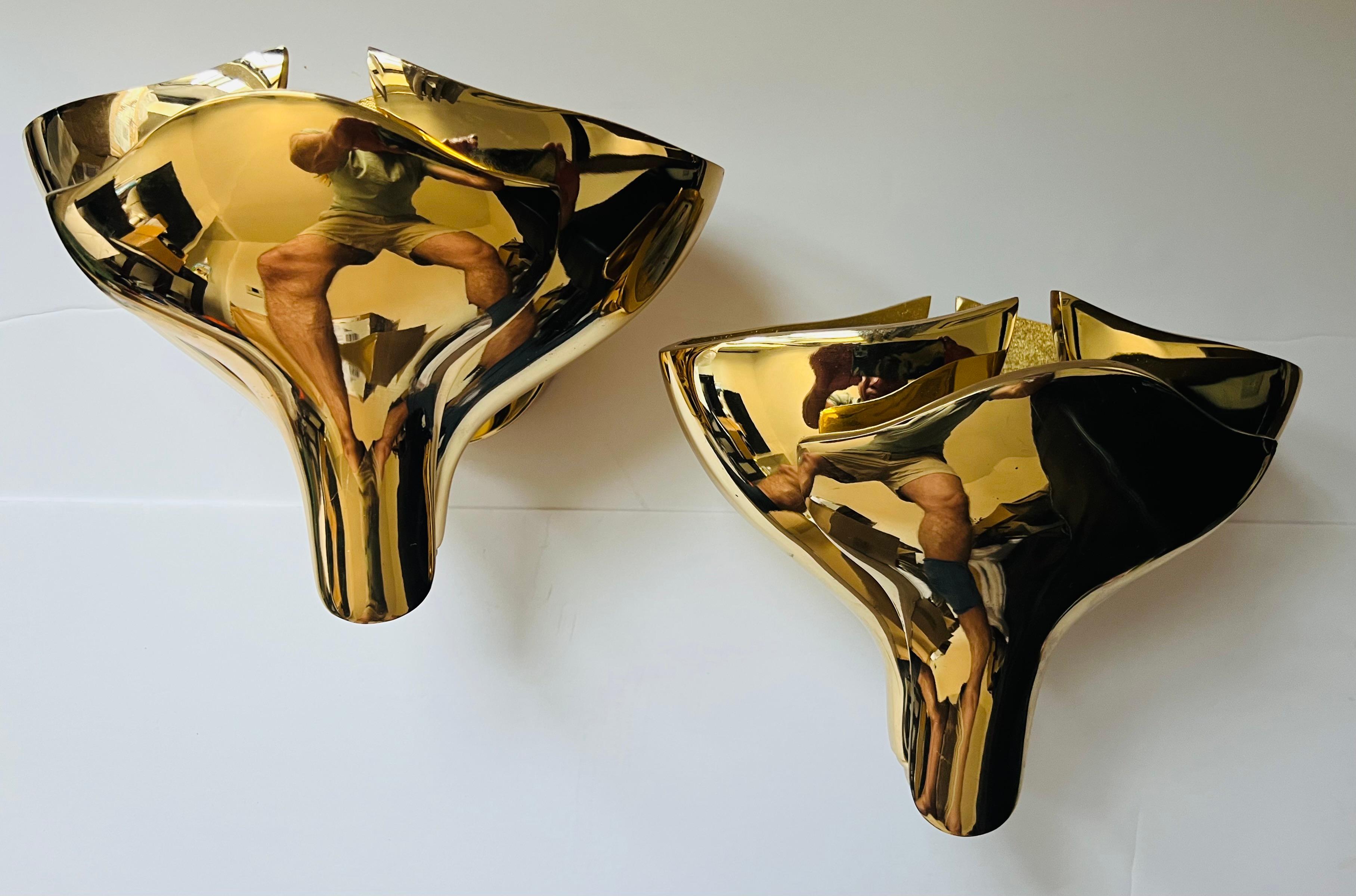 Set of Five Fratelli Martini Polished Bronze 1980 Italian Wall Lamps in vendita 8
