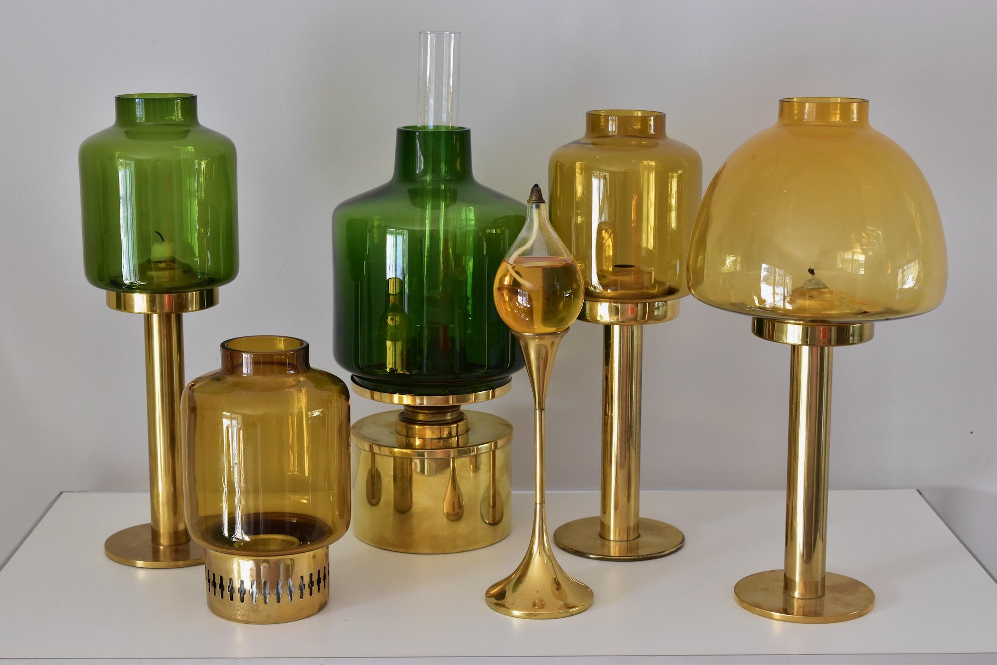 Ensemble de cinq lampes à huile Freddie Andersen en forme de gouttes transparentes avec bougeoir en laiton, Danemark en vente 3