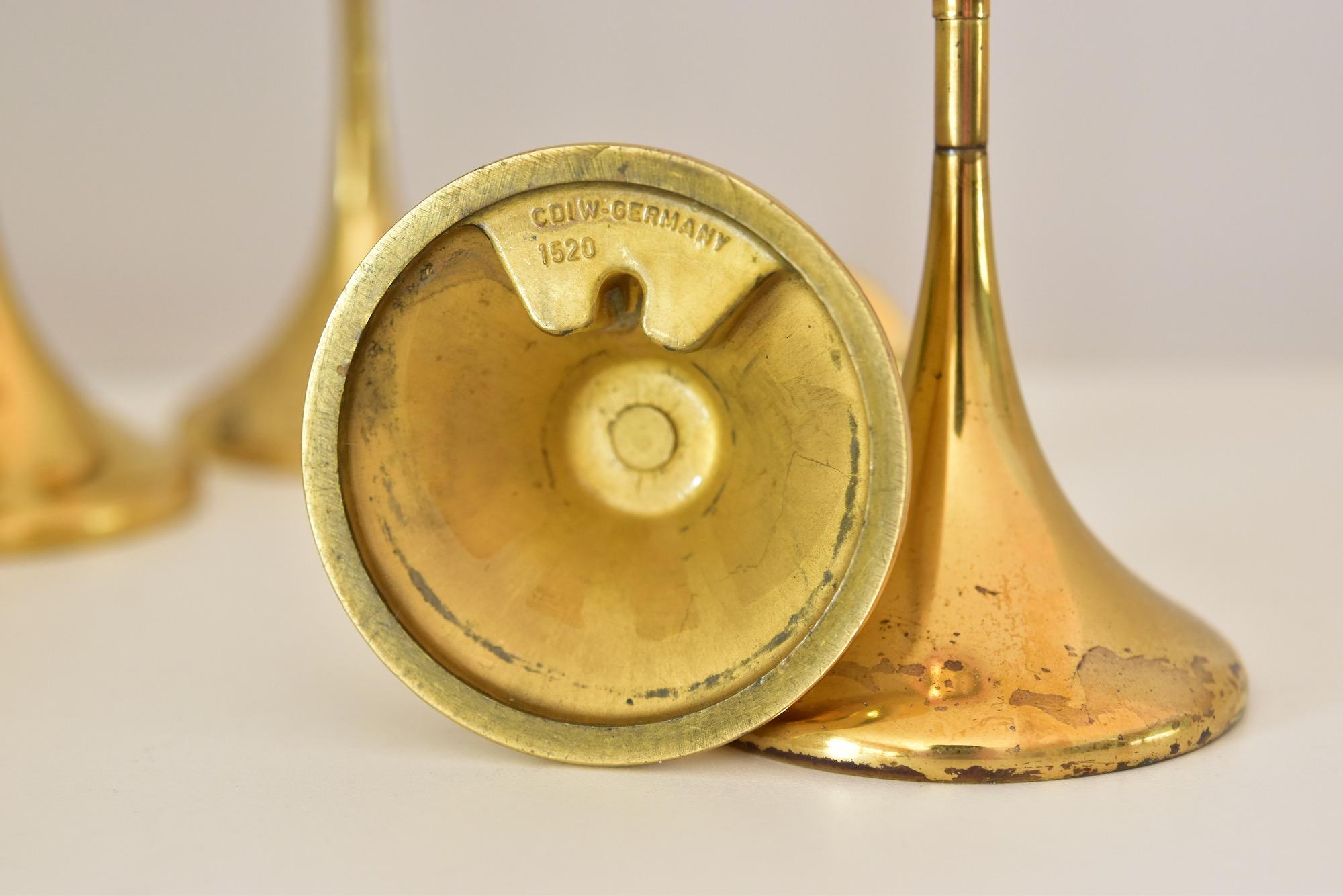 German Set of Five Freddie Andersen Clear Drops Oil Lamps Brass Candleholder, Denmark For Sale