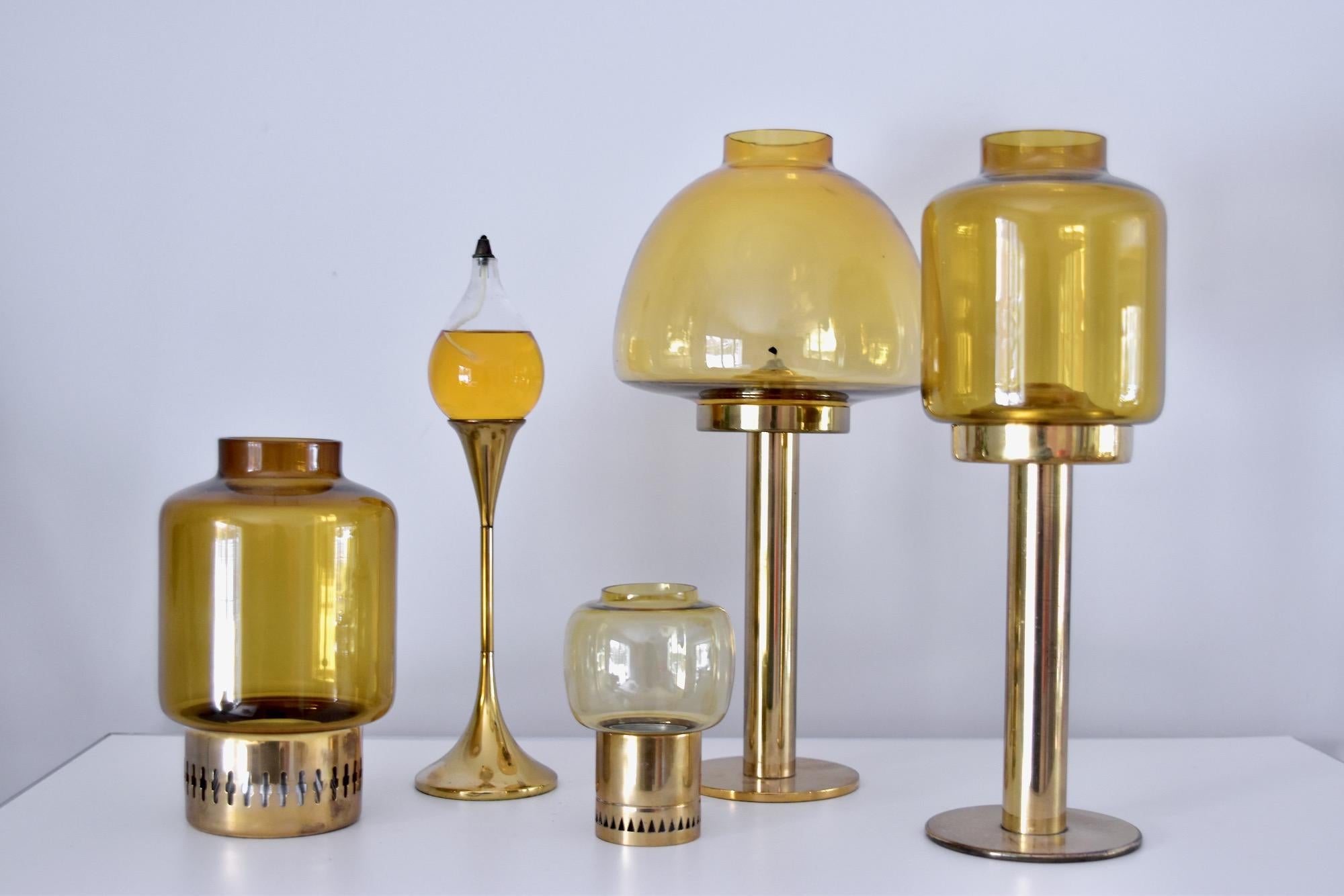 Set von fünf Freddie Andersen Klartropfen-Öllampen und Messing-Kerzenhaltern, Dänemark im Angebot 2