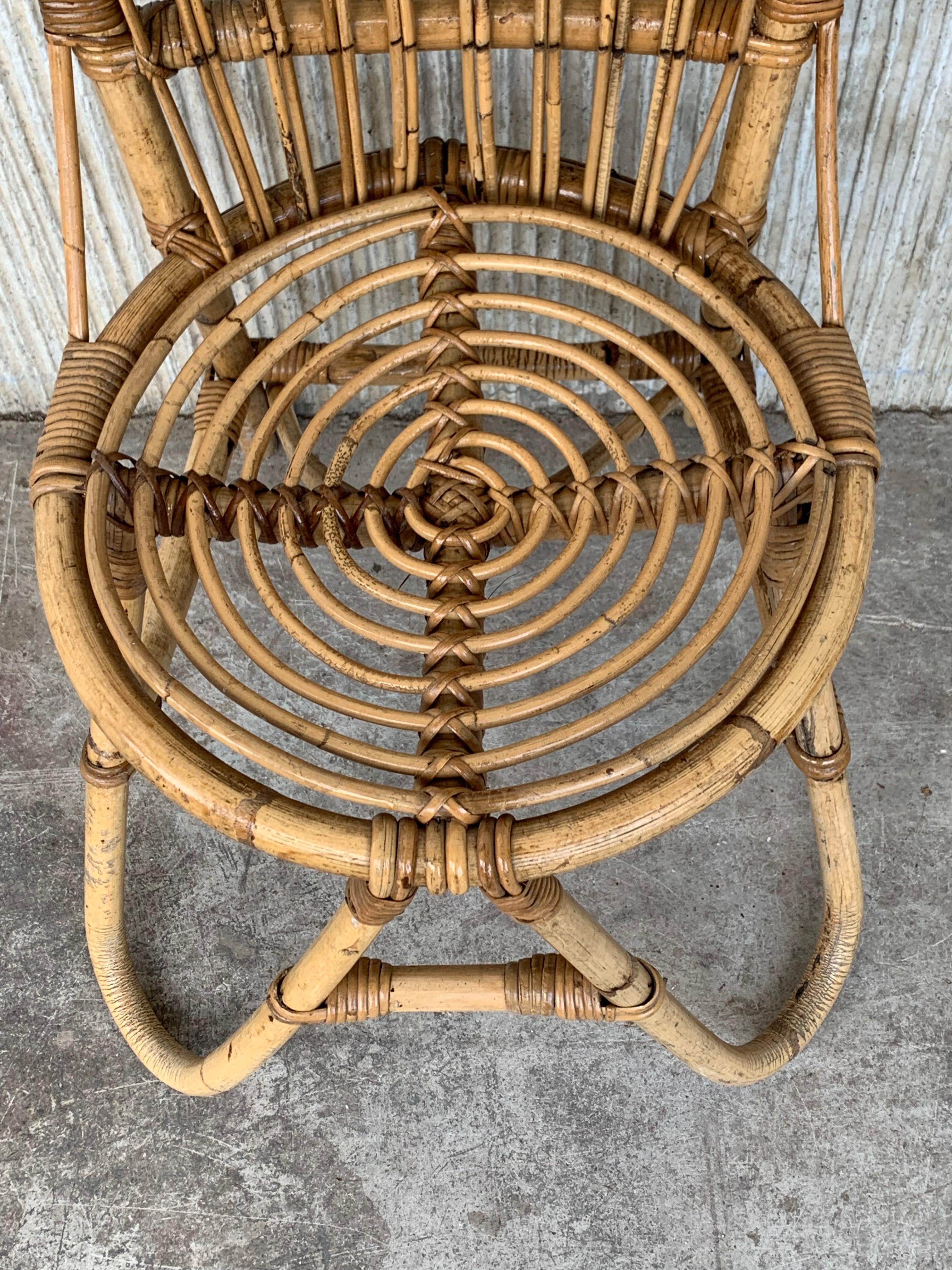 Set of Five French Bamboo and Rattan French  Sculptural Dining Chairs circa 1970 For Sale 5
