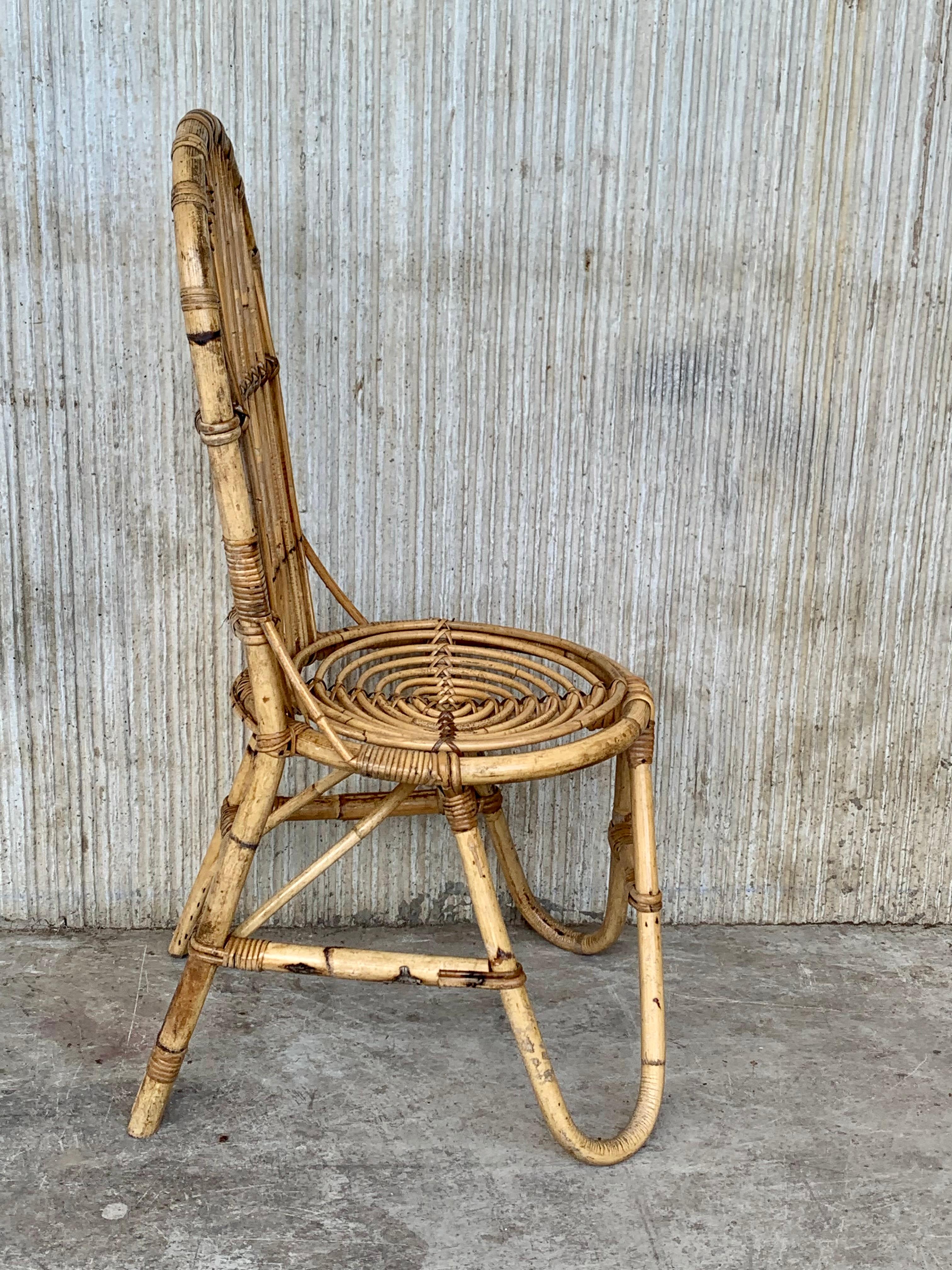 Set of Five French Bamboo and Rattan French  Sculptural Dining Chairs circa 1970 In Good Condition For Sale In Miami, FL