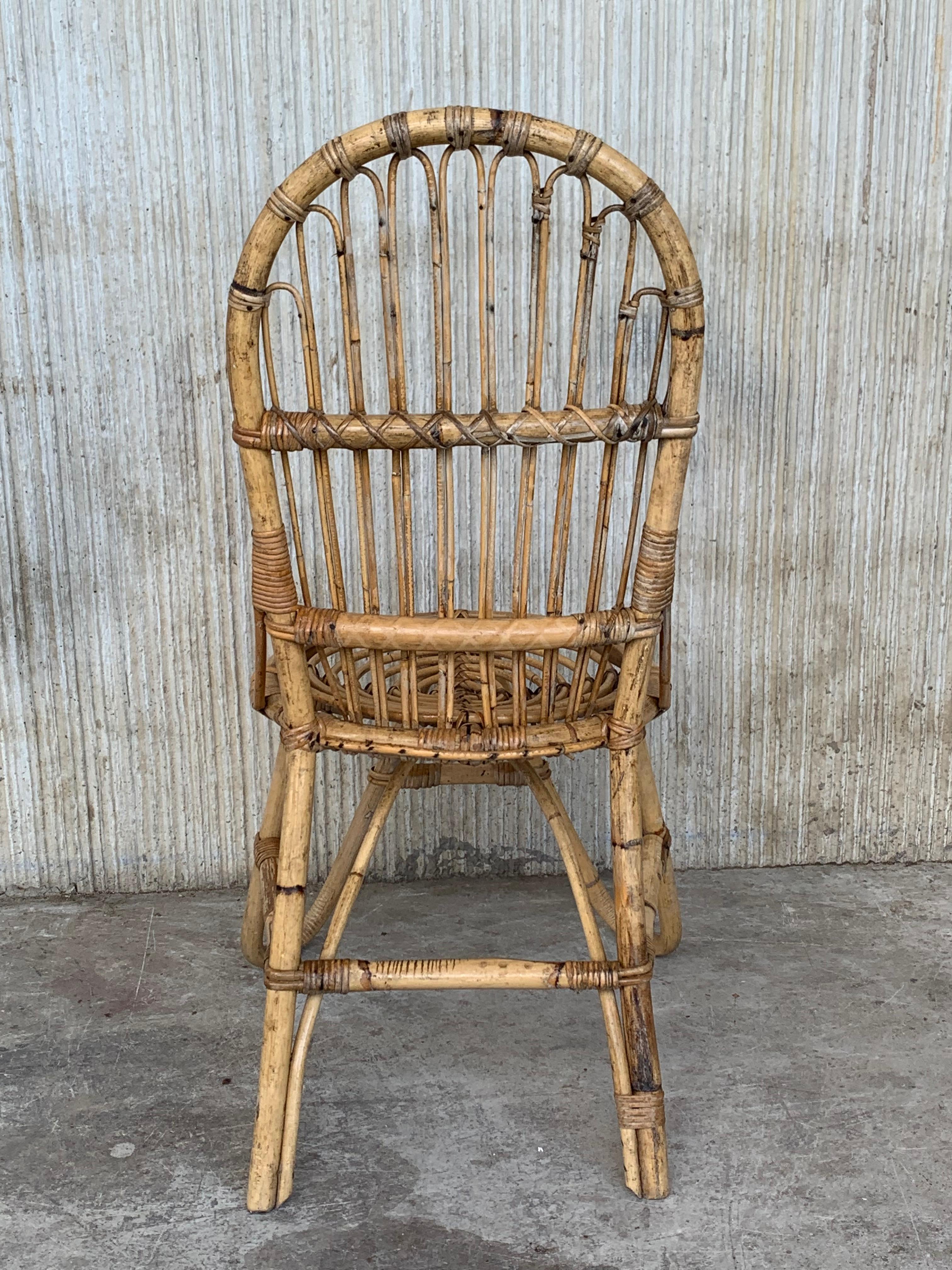 Set of Five French Bamboo and Rattan French  Sculptural Dining Chairs circa 1970 For Sale 2