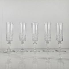 Set of Five French Champagne Flutes in Crystal Glass, Ca. 1890