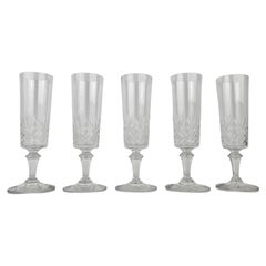 Set of Five French Champagne Flutes in Crystal Glass, Ca. 1890