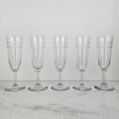 Set of Five French Champagne Flutes in Glass, Ca. 1890