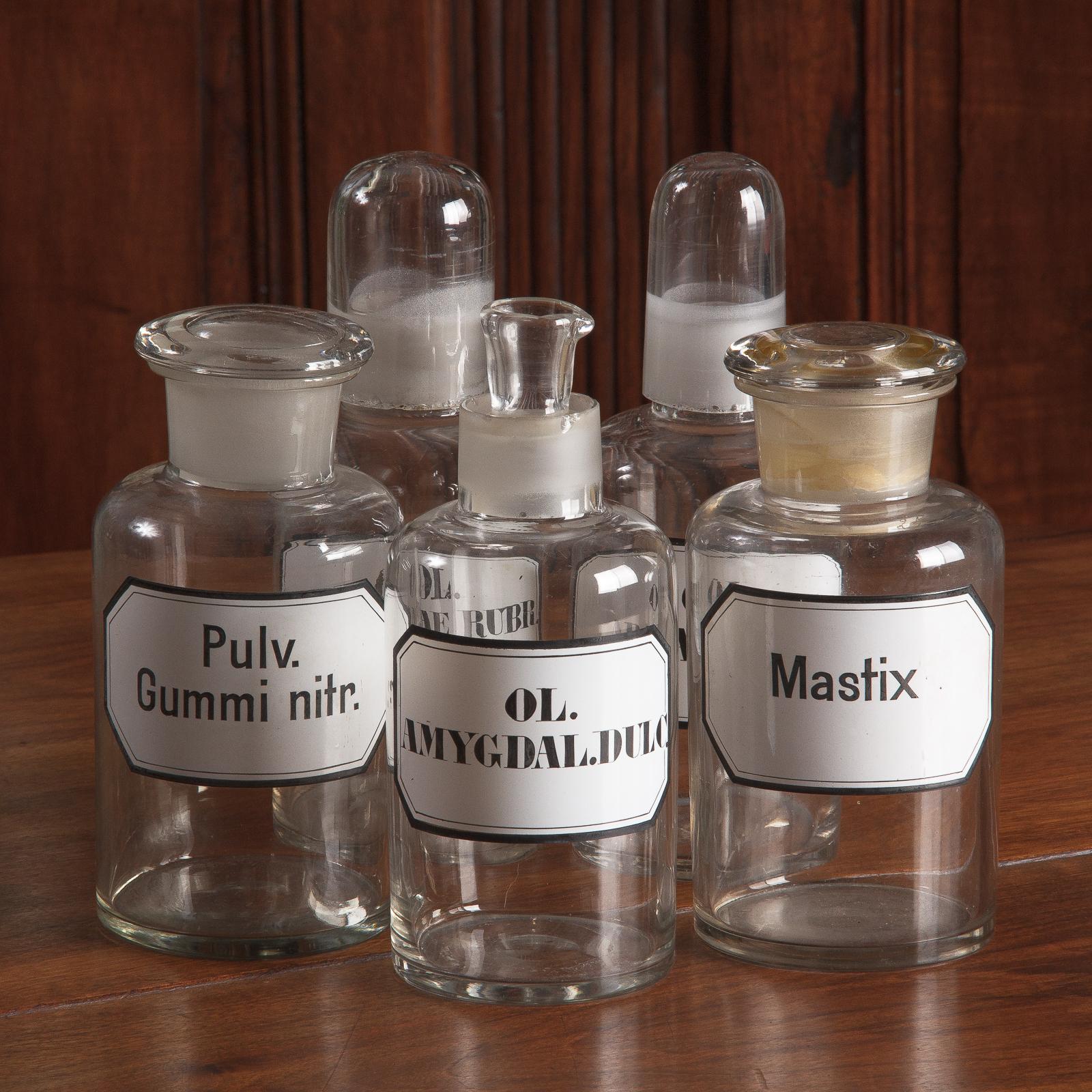 French Glass Pharmacy Bottles, Early 1900s 9