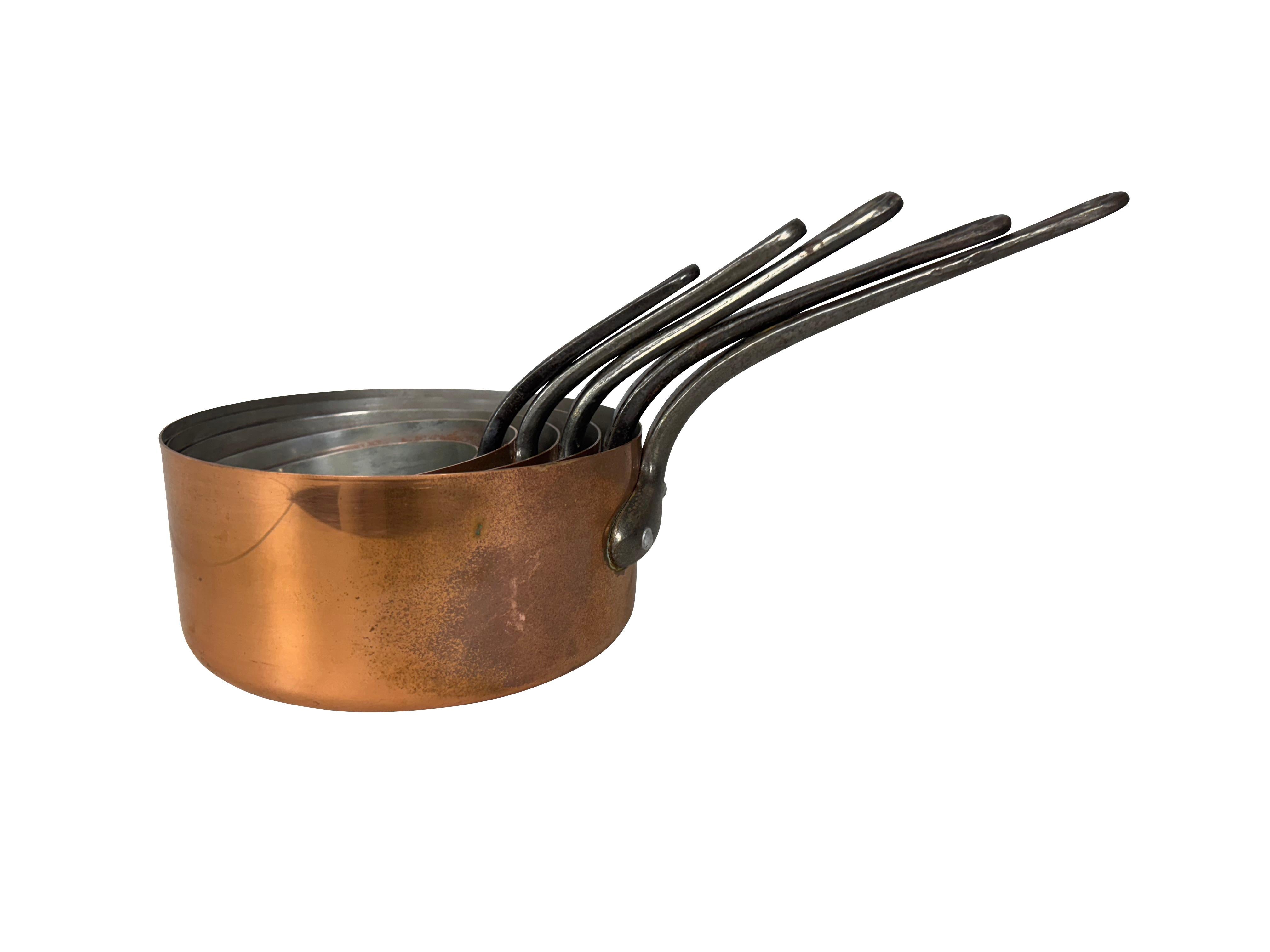 Set of Five French Graduated Copper Saucepans 5
