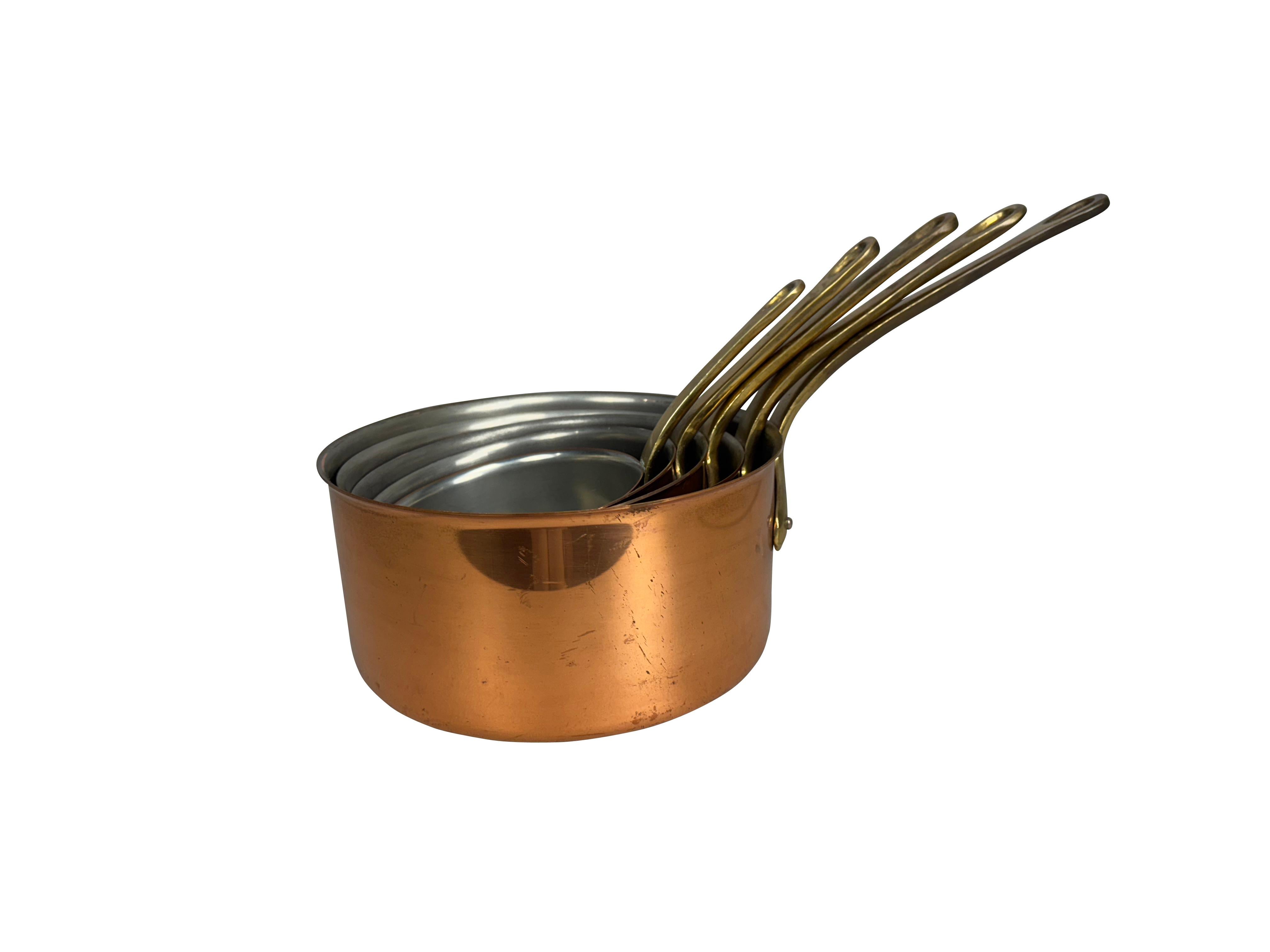 Set of Five French Graduated Copper Saucepans 6