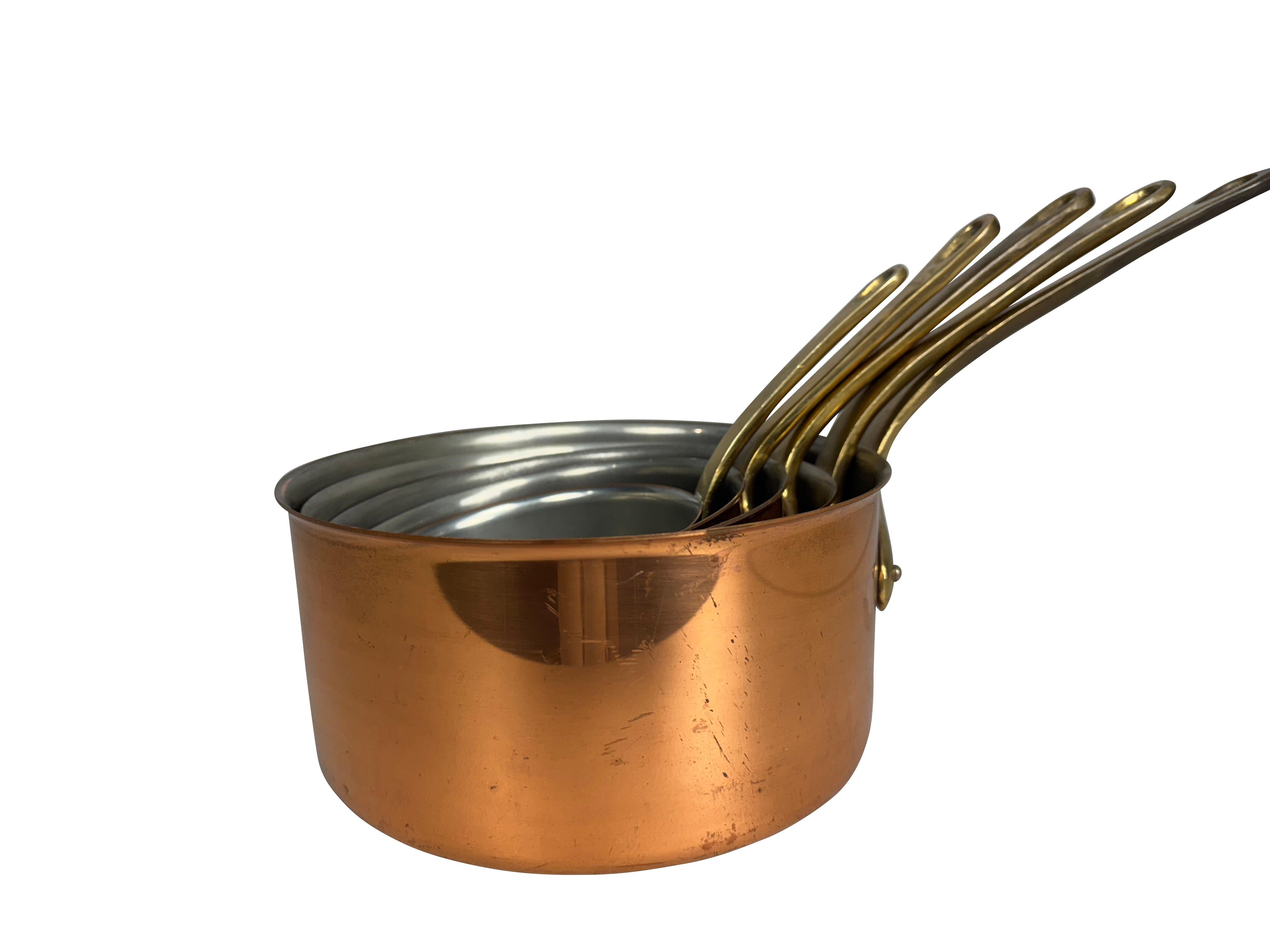 Set of Five French Graduated Copper Saucepans 7