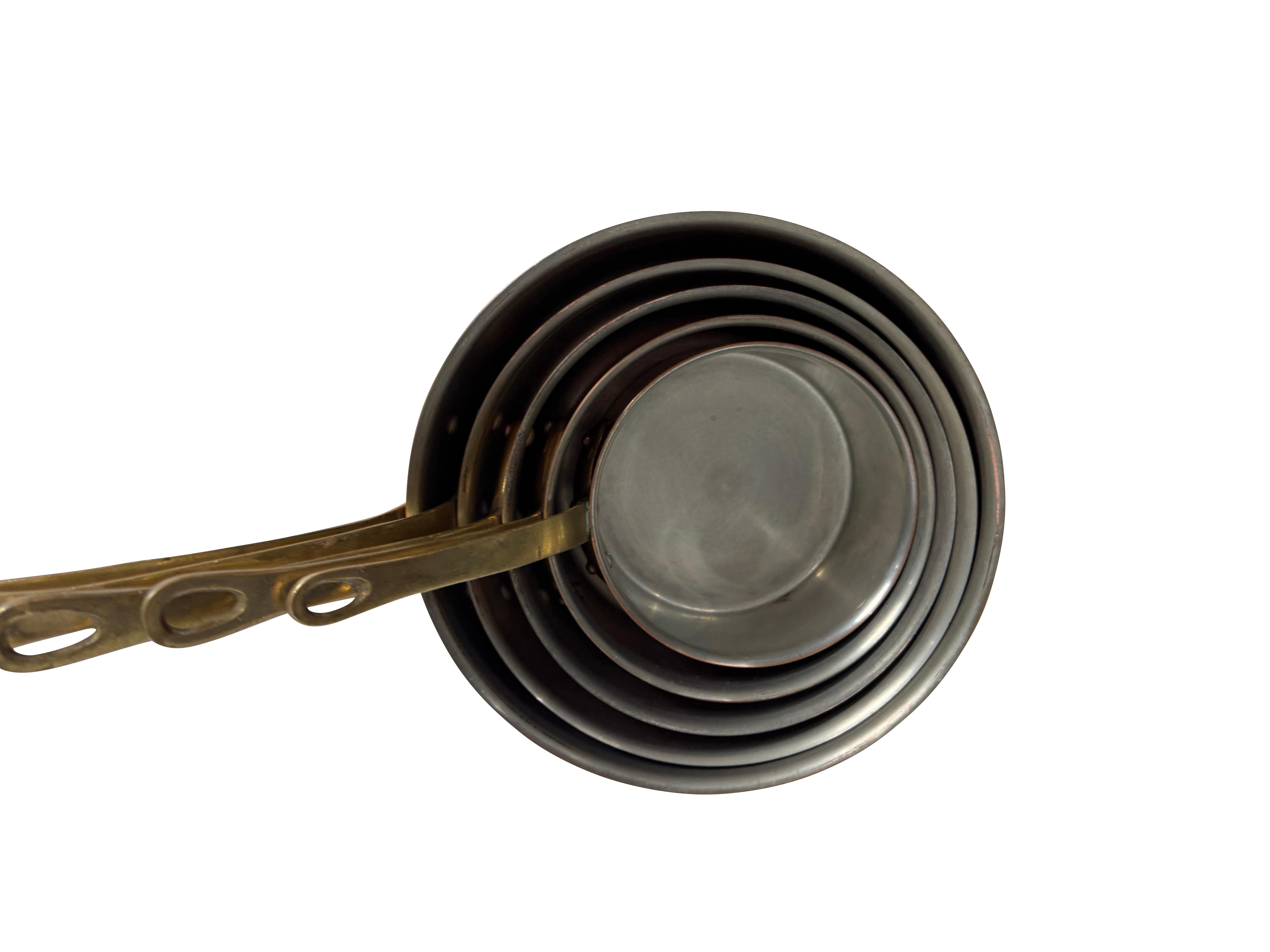 Set of Five French Graduated Copper Saucepans 9