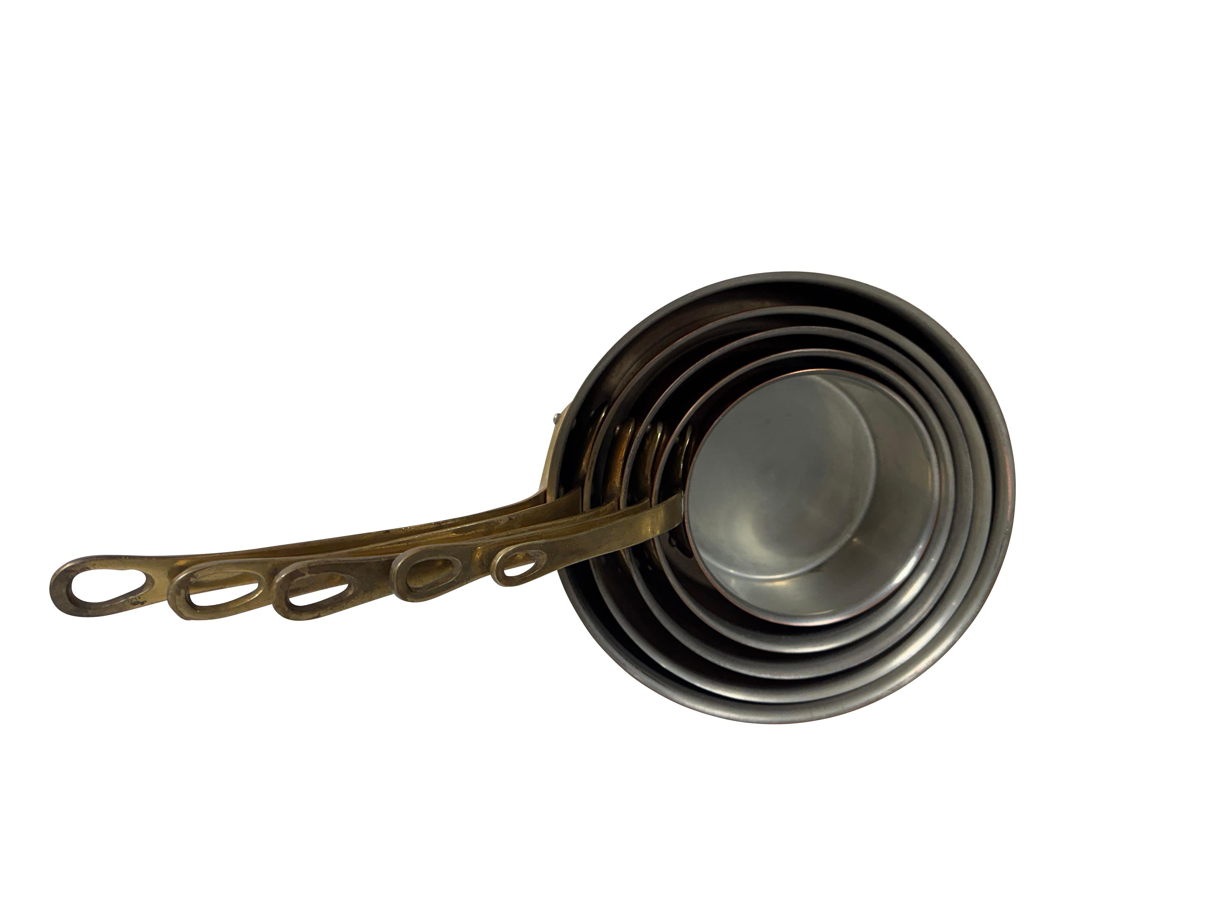 Set of Five French Graduated Copper Saucepans 10