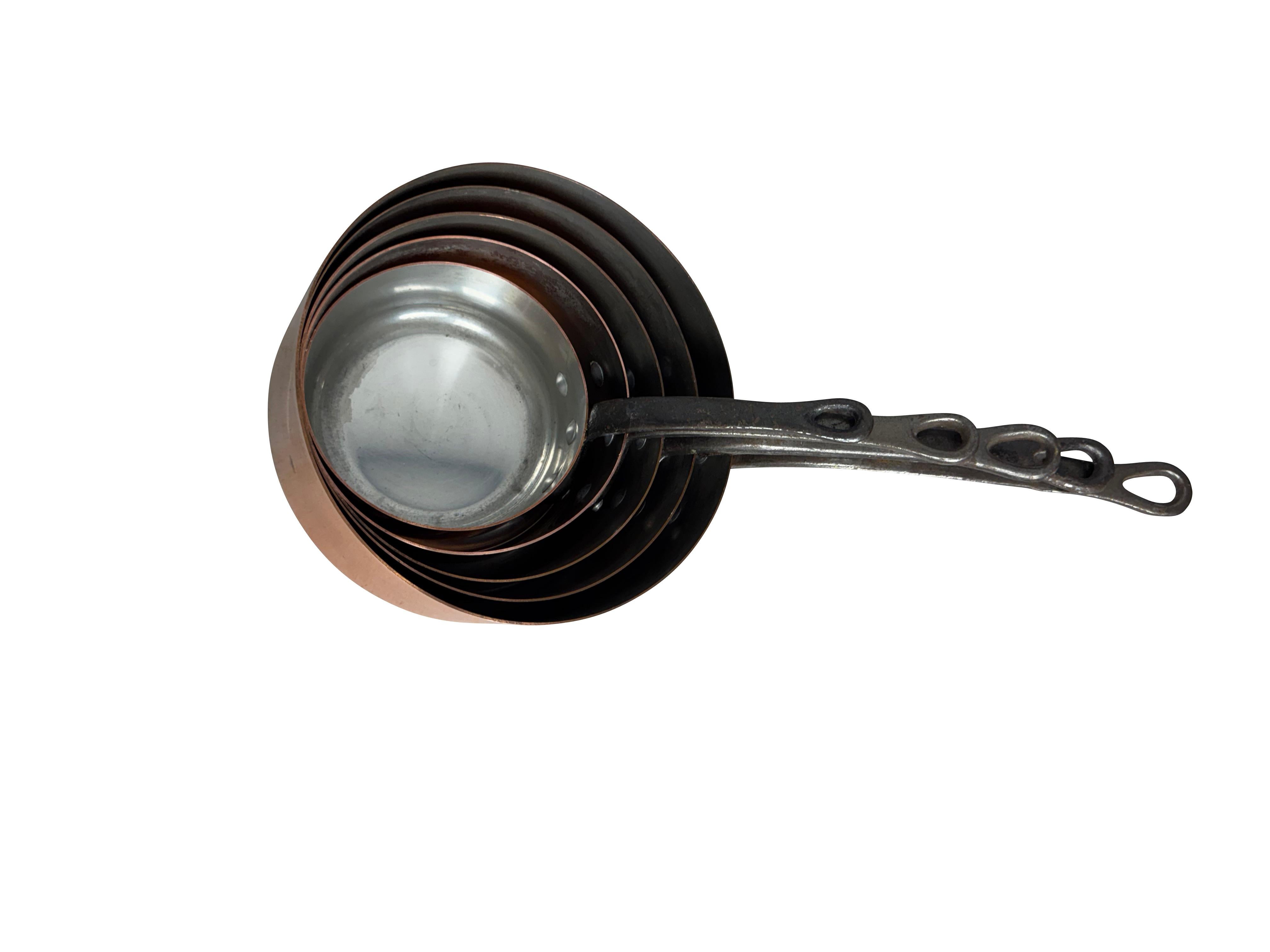 Set of Five French Graduated Copper Saucepans 4