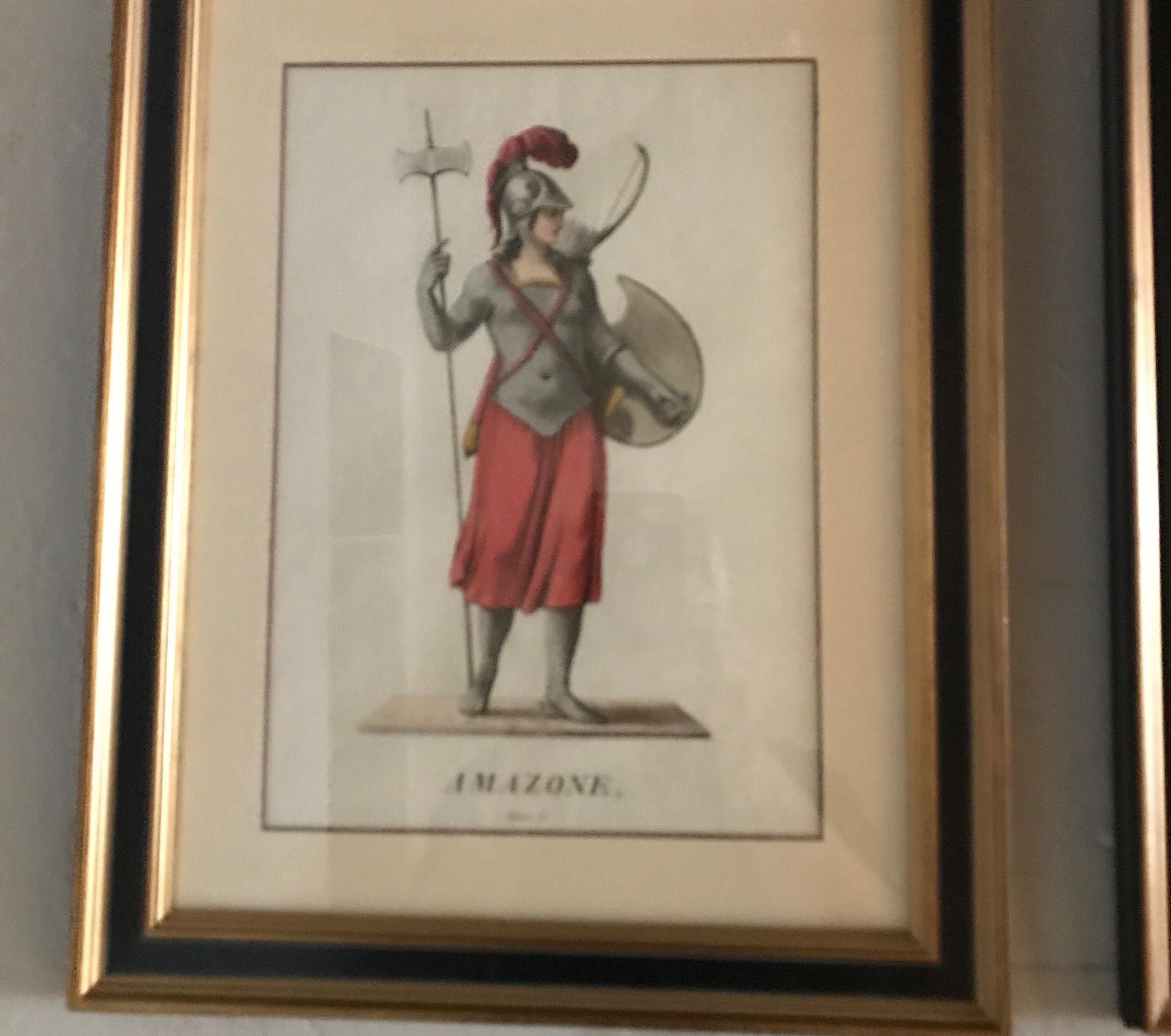 Five beautifully framed hand colored engravings of Turkish figures in historic costumes.