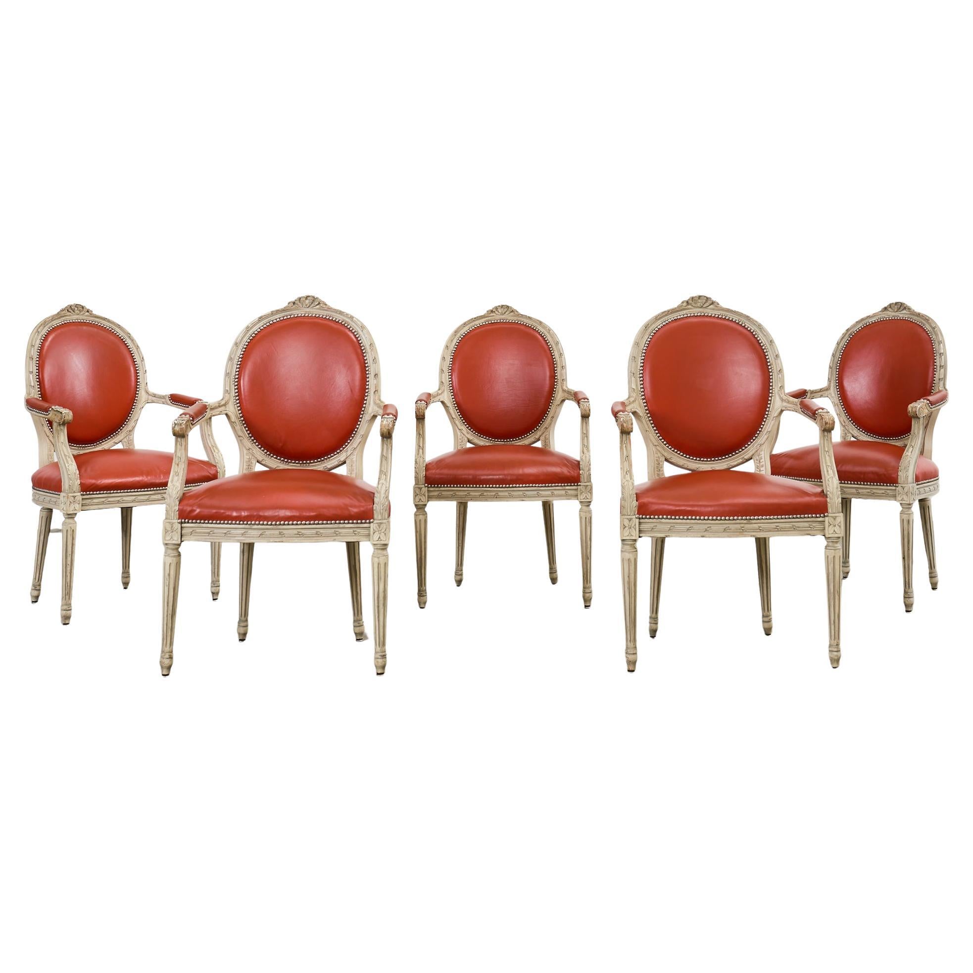 Set of Five French Louis XVI Style Painted Dining Chairs