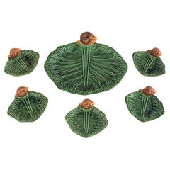 Set of Five French Majolica Ceramic Snail Plates and Serving Platter