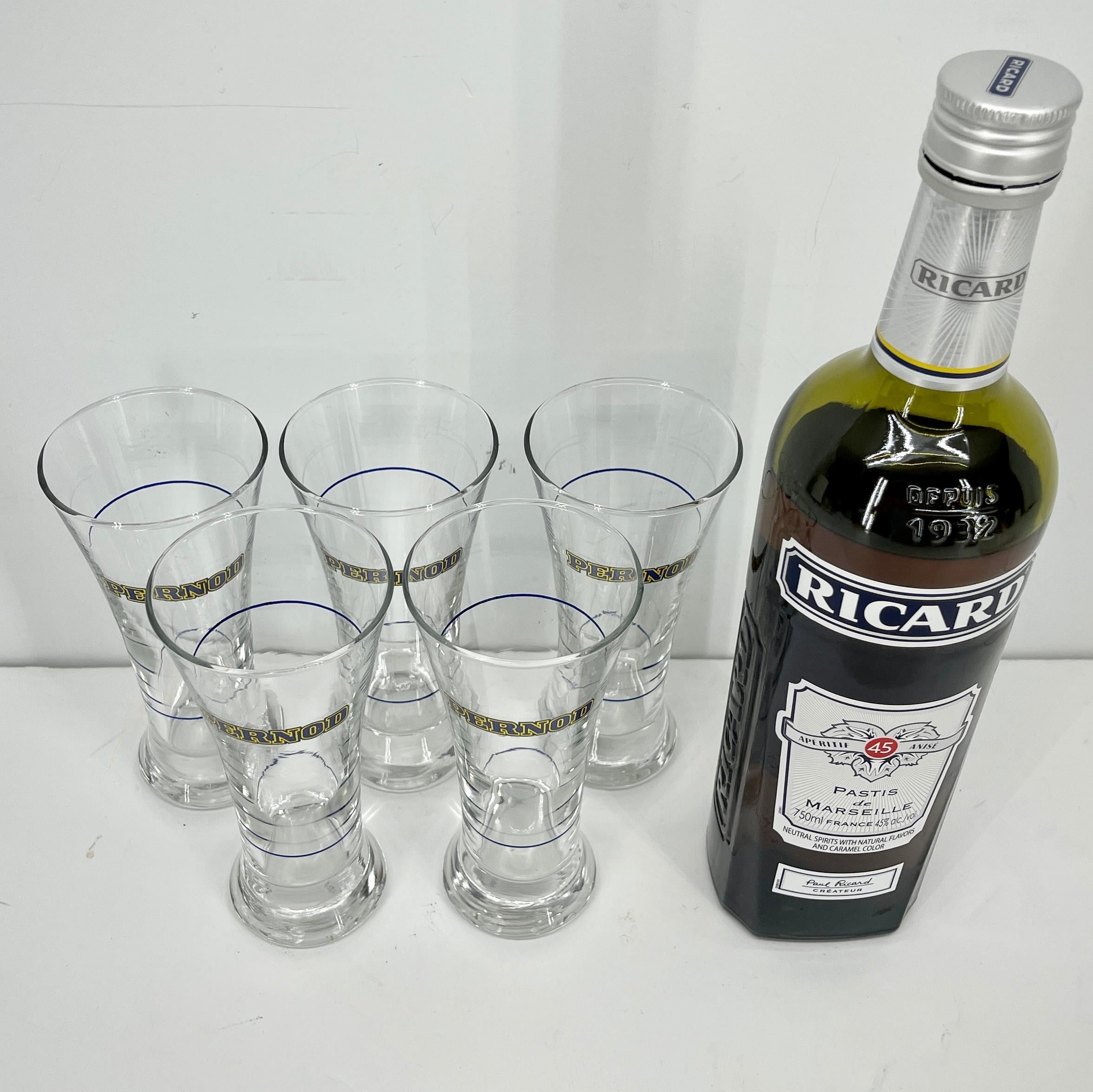 Set of Five French Pernod Glasses, Mid-Century Modern In Good Condition In Haddonfield, NJ