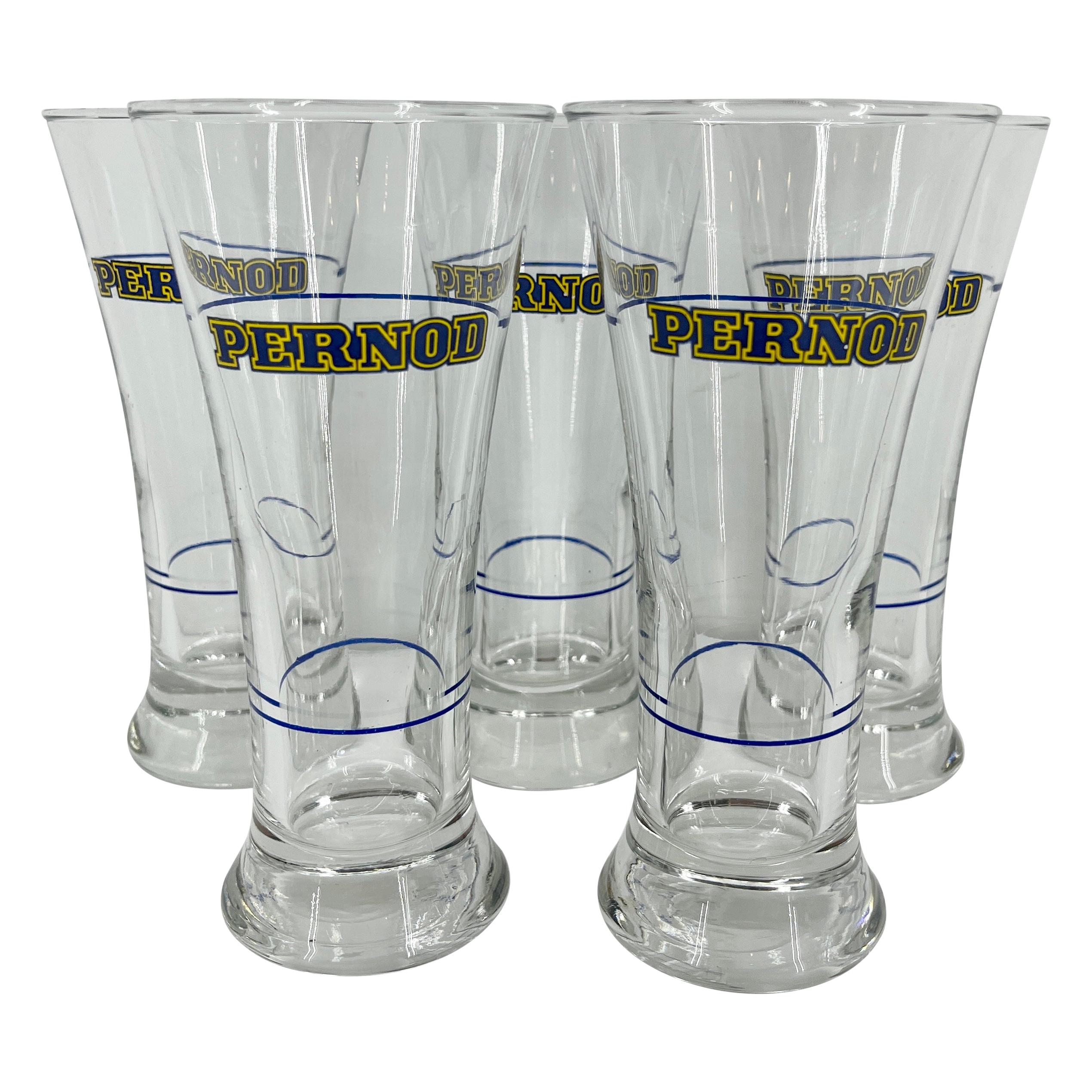 Set of Five French Pernod Glasses, Mid-Century Modern