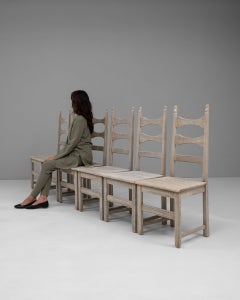Set of Five French Provincial Oak Dining Chairs, Whitewashed, 1900s