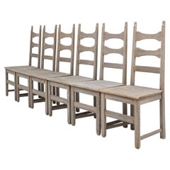 Set of Five French Provincial Oak Dining Chairs, Whitewashed, 1900s