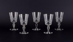 Set of five French red wine glasses in crystal glass. Ca 1900