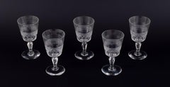 Set of five French white wine glasses in crystal glass. Ca 1900