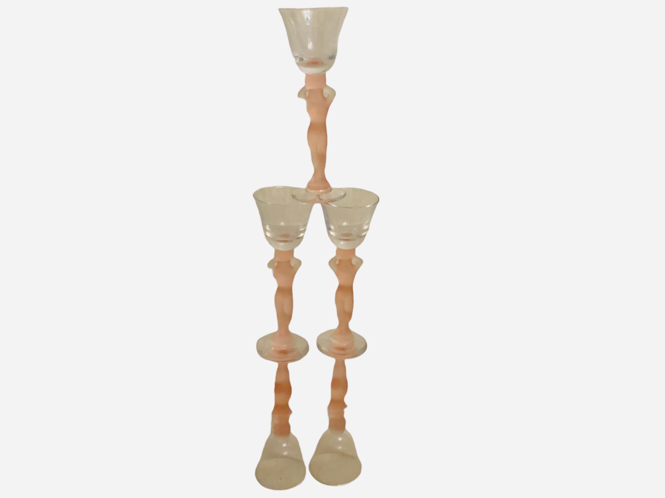 Set Of Five Frosted Nude Caryatids Figures Stem Liquor Glasses For Sale 3