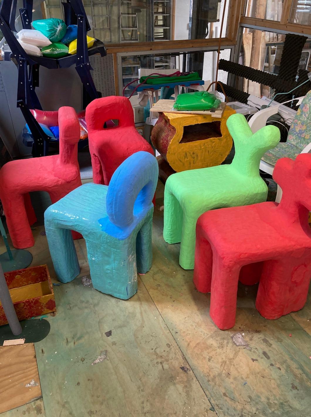 Set of Five Funky Chairs Made by Diego Faivre Minute Manufacture Designs For Sale 2