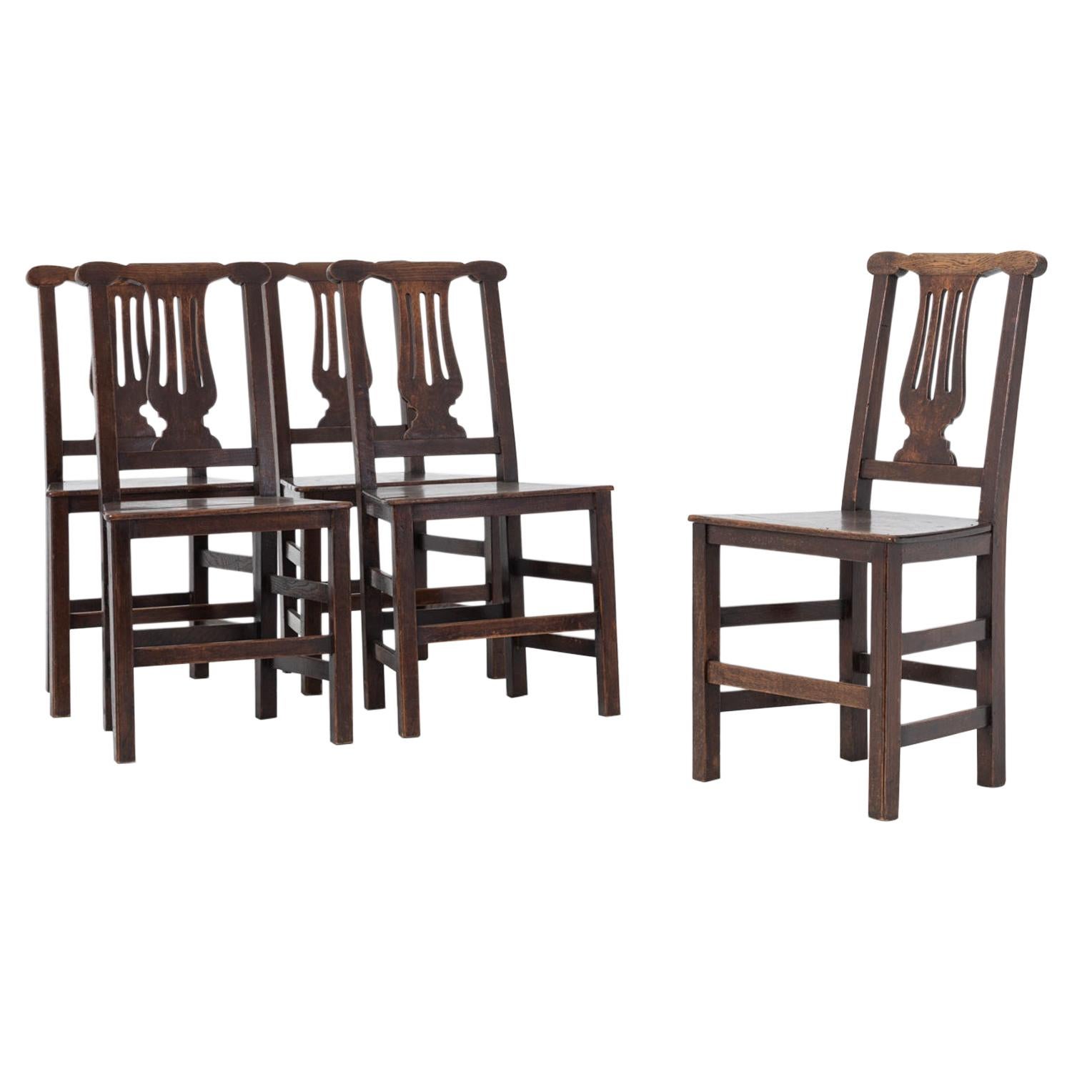 Set of Five George III Oak Farmhouse Dining Chairs For Sale