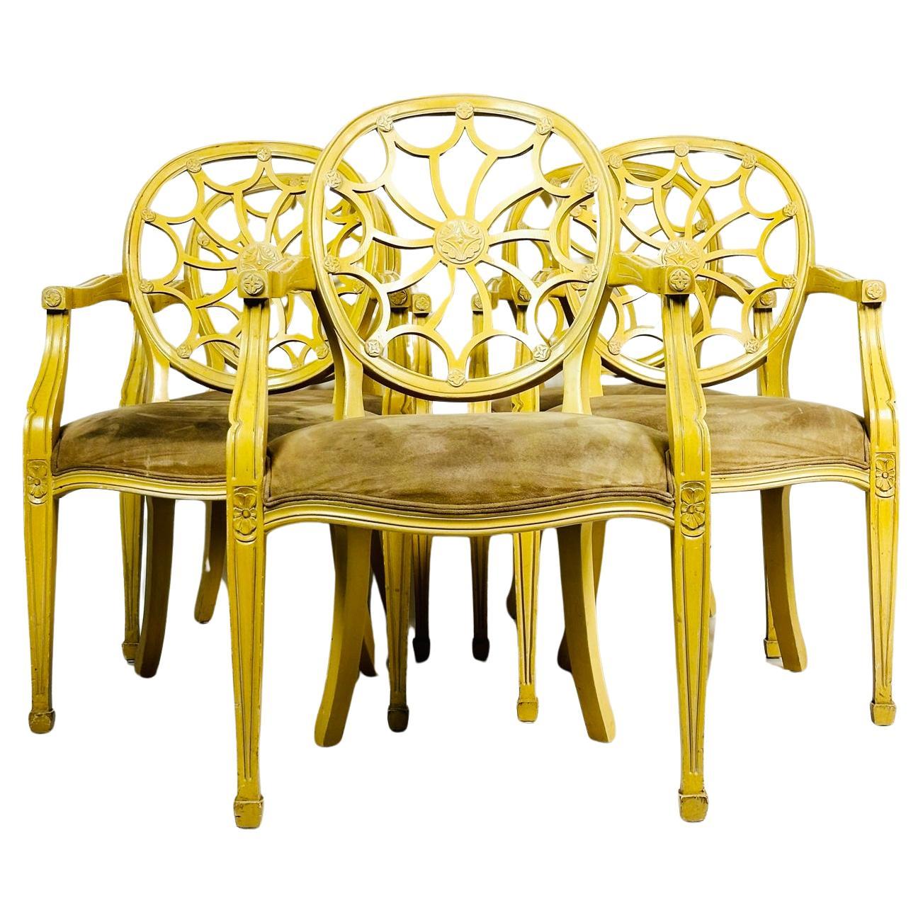 Satz von fünf Sesseln im Stil von George III mit Radrücken aus braunem Wildleder. im Angebot