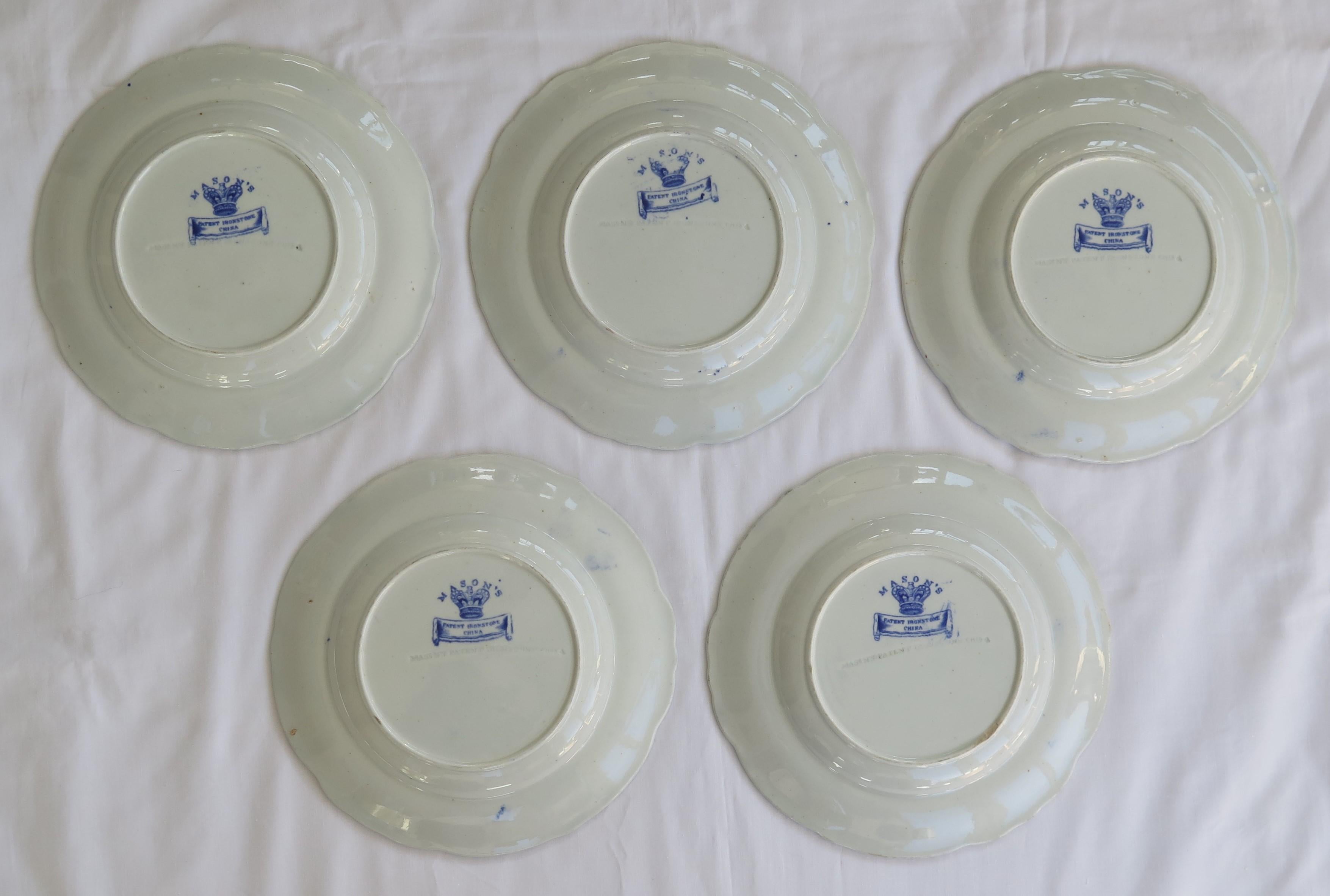 Set of Five Georgian Mason's Ironstone Desert Plates Basket Japan Ptn, Ca 1818 For Sale 8