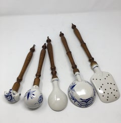 Set of Five German Blue and White Porcelain Kitchen Utensils