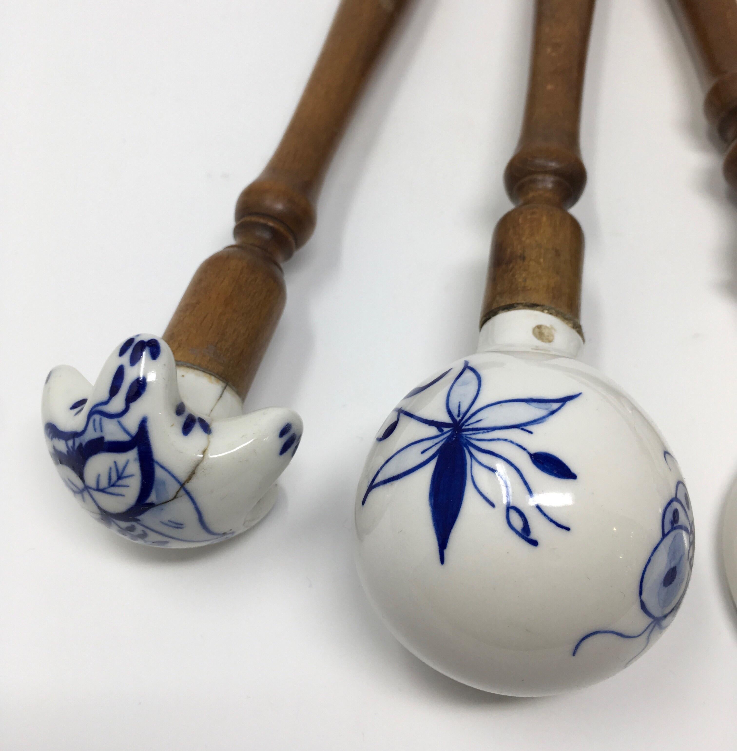 European Set of Five German Blue and White Porcelain Kitchen Utensils